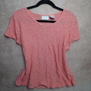 Worthington Coral Textured Knit Top XL Short Sleeve Blouse